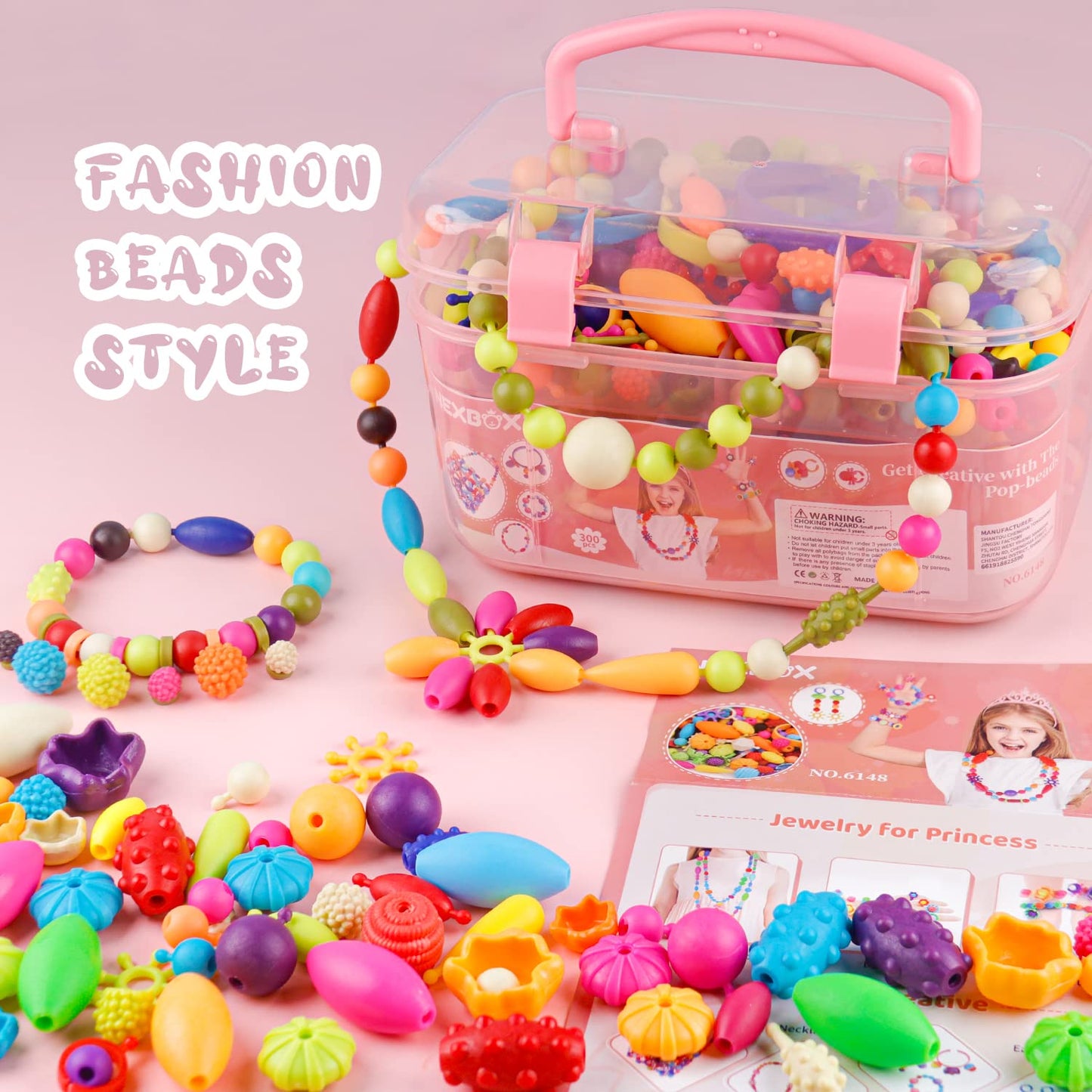 NEXBOX Girls Crafts Jewelry Making Kit - Pop Beads Toys Set, Small, Pink, Model 6148 for Kids Age 3-6, Ideal Birthday Gift
