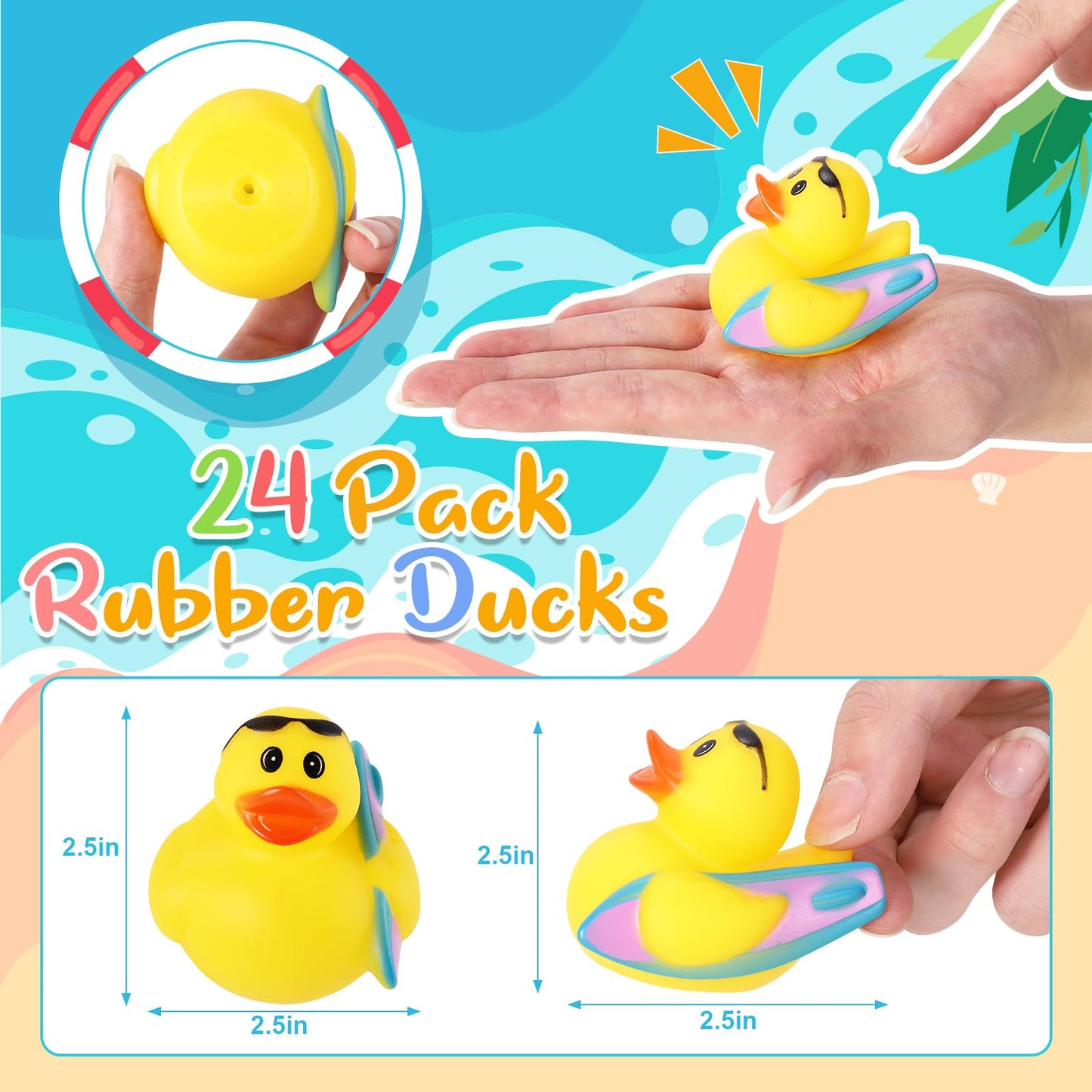24 Pack Summer Rubber Ducks Jeep Ducks For Ducking Assorted Beach Ducks For Jeeps Duckies Games Bulk Ducks For Summer Holiday Pa