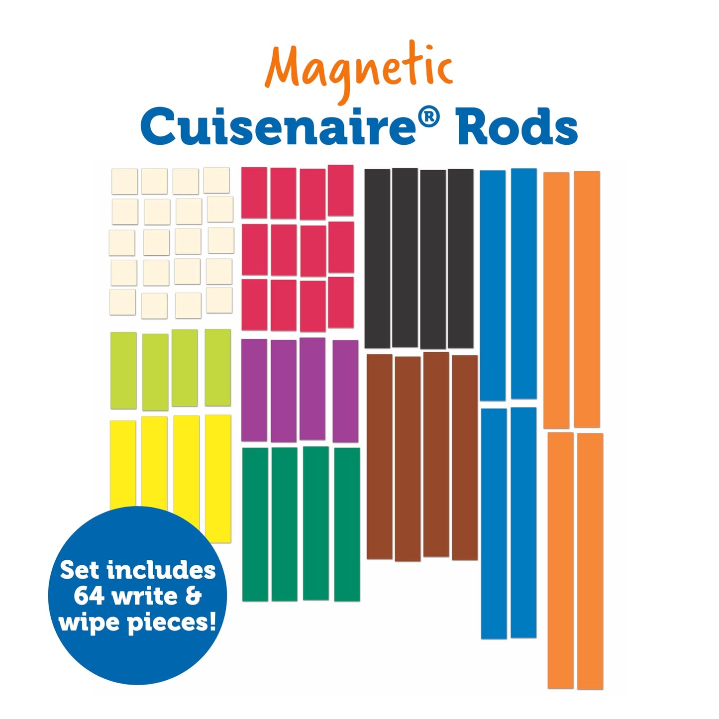 Learning Resources Magnetic Cuisenaire Rods, Early Match Concepts, School Supplies, Multicolor, 64 Pieces, Ages 5+