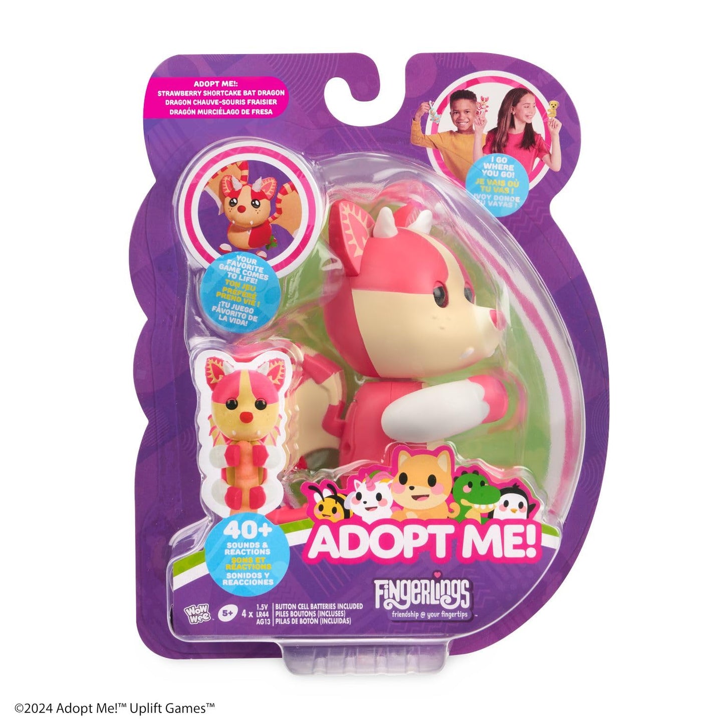 Fingerlings Adopt Me! X, Adopt Me! Strawberry Shortcake Bat Dragon, Legendary Interactive Pet With 40+ Sounds & Reactions (Ages 5+)