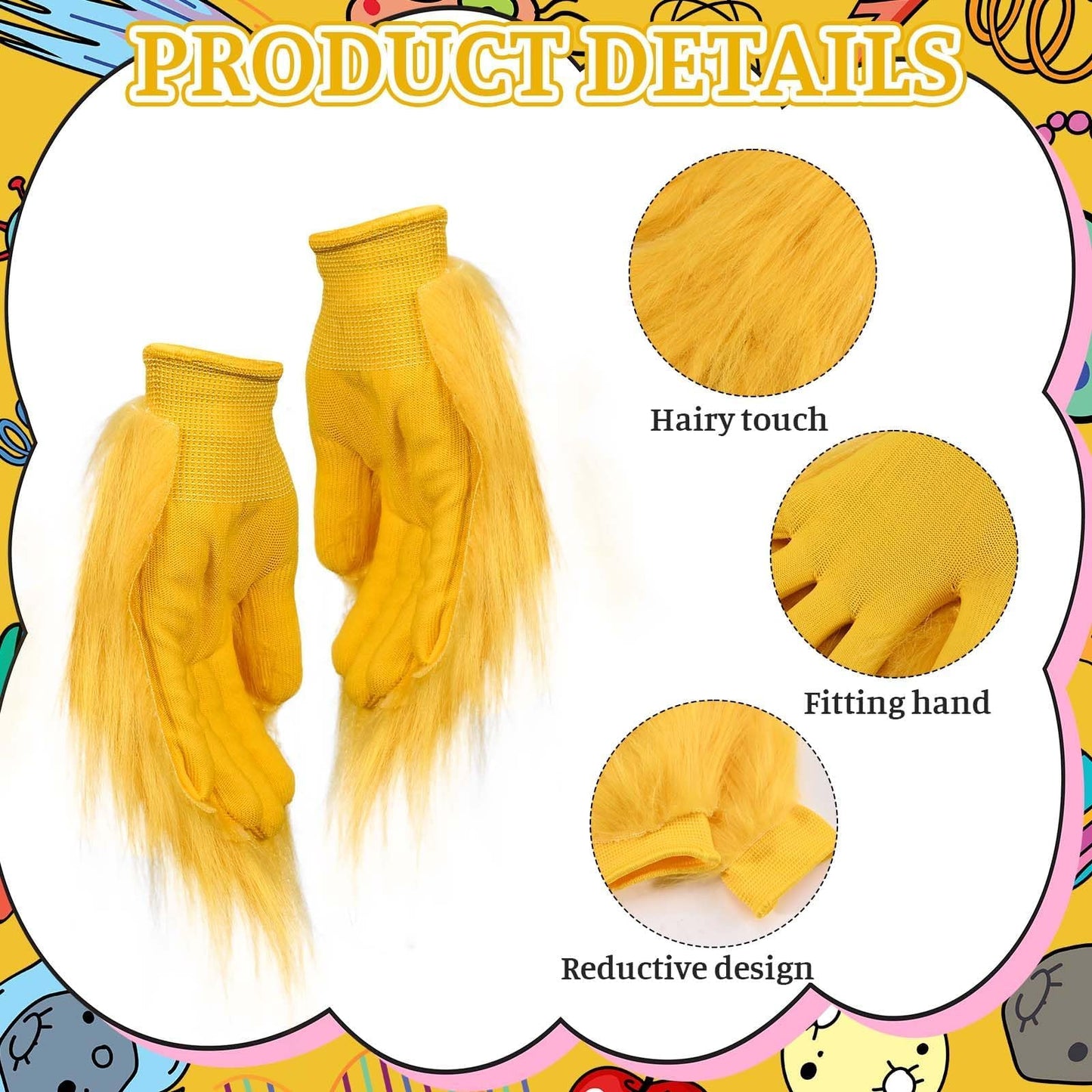 Jchrmers 4Pcs Funny Storybook Character Costume Yellow Clothing Red Top Hat Yellow Gloves For Reading Across America Day (S)