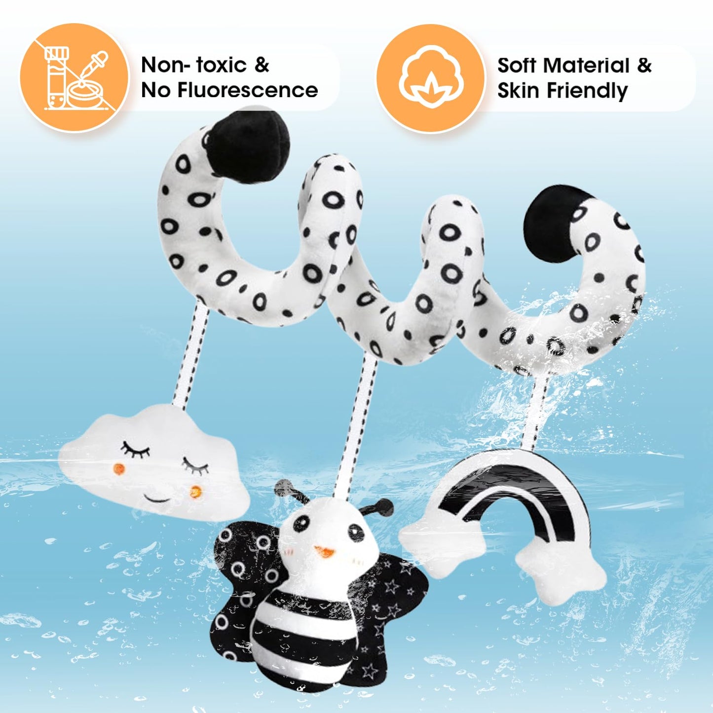 Ucdoet Car Seat Toys, Spiral Stroller And Carseat Hanging Toys For Babies 0-6 Months, Black And White High Contrast Baby Toys Fo