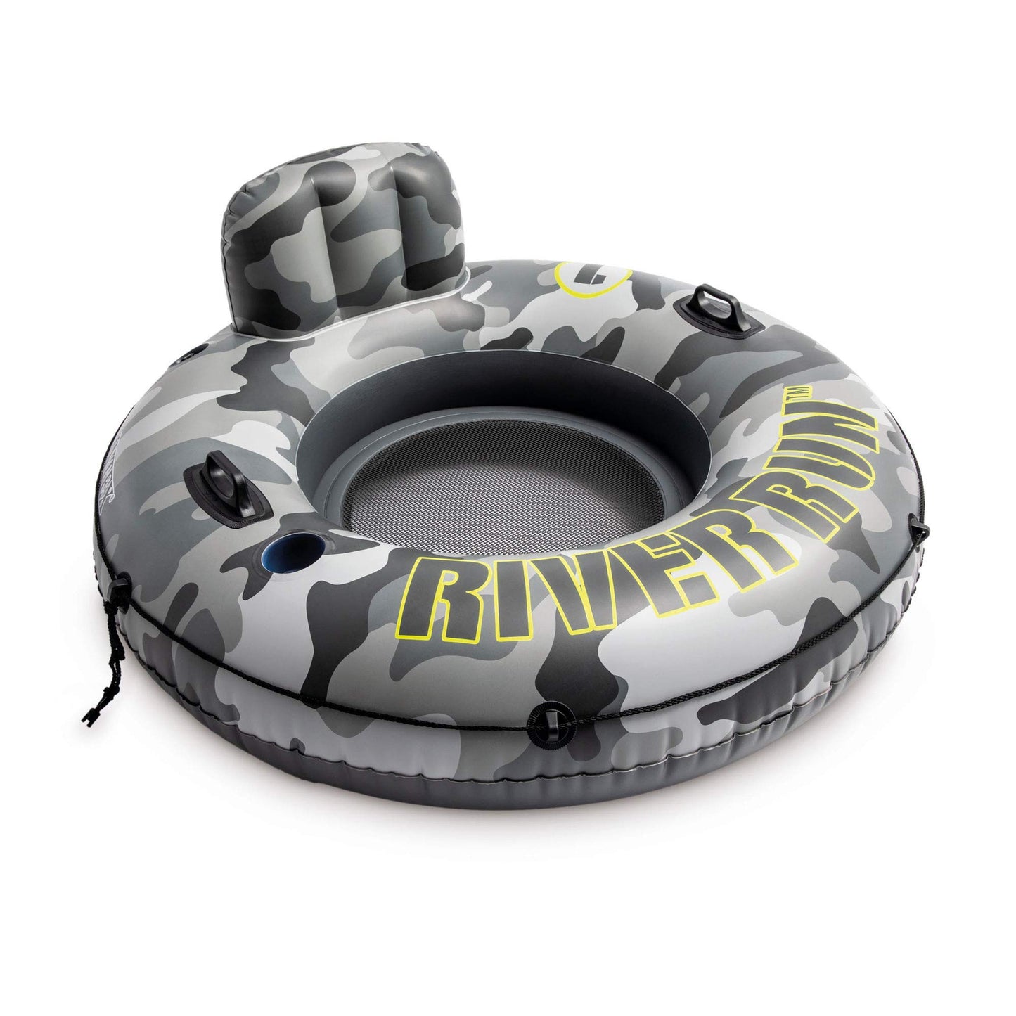 Intex 56835Ep River Run I Camo Inflatable Floating Towable Water Tube Raft With Cup Holders And Handles For River, Lake Or Pools