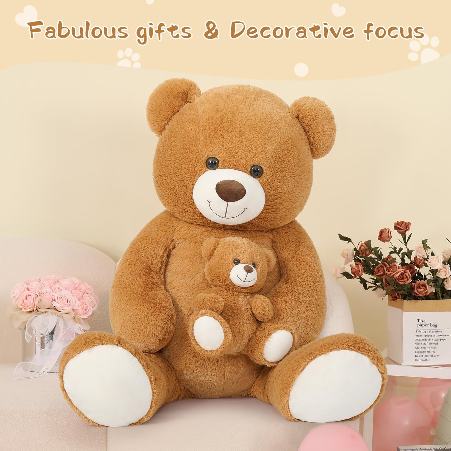 Tezituor Giant Teddy Bear Stuffed Animal 51In, Large Teddy Bear Mommy With Baby, Big Teddy Bear Stuffed Bear For Kids, Girlfrien