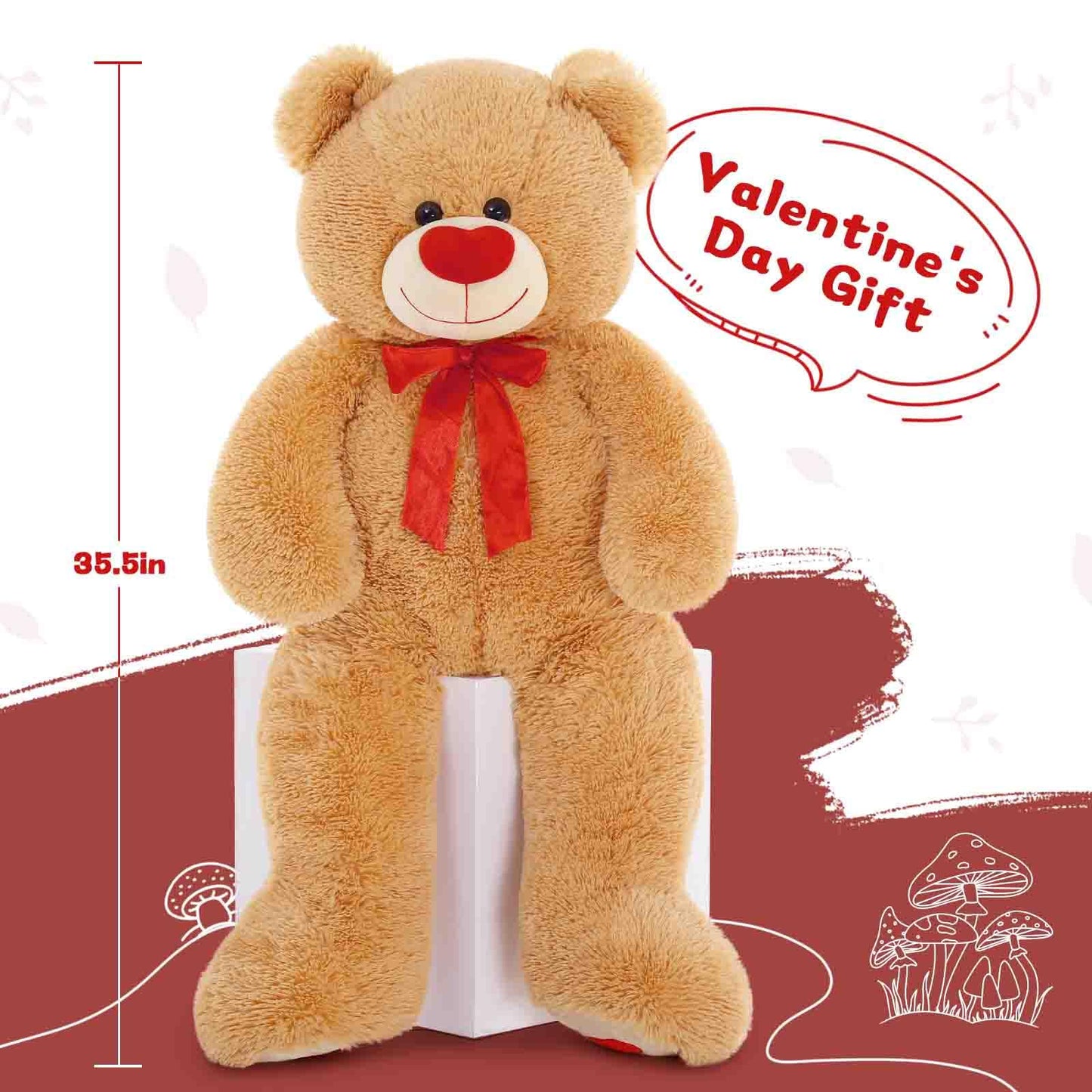 Morismos Giant Teddy Bear Stuffed Animals, Love Heart Big Bears Plush Toy, Large Stuffed Bear For Girlfriend Valentine'S Day, 36 Inches