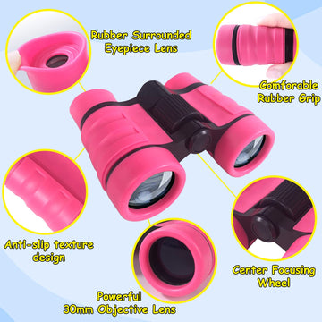 ESSENSON Pink Binoculars for Kids 3-12 Years - Outdoor Telescope for Hiking, Bird Watching, Travel & Camping - Great Gift Idea