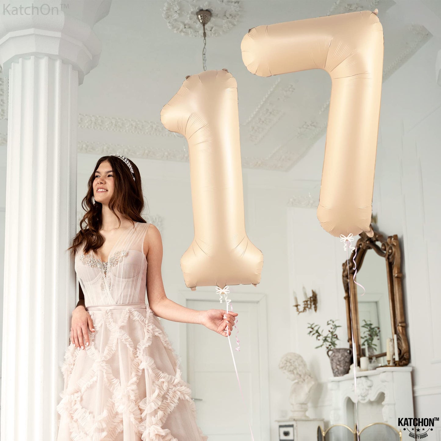Katchon, Giant Beige Caramel 17 Balloon Numbers - 40 Inch | Happy 17Th Birthday Decorations, 17 Birthday Balloons | Number 17 Balloons For Happy Birthday Decorations | 17 Number Balloons