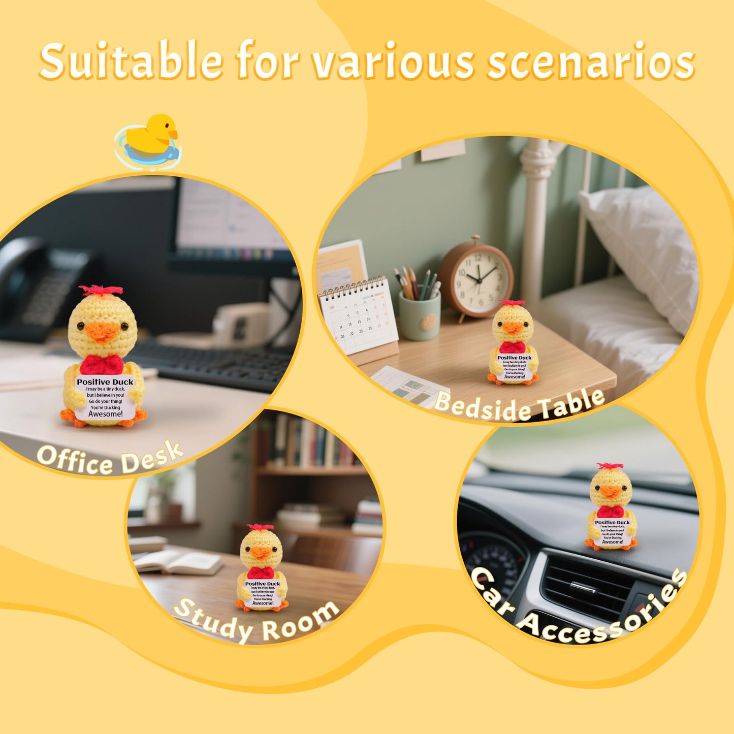 Mini Funny Positive Duck Knitted Wool Duck Toy with Positive Card - Creative Cute Crochet Doll Emotional Support Cheer Up Keepspirit-inspired flavor Gift for Friends Student Christmas