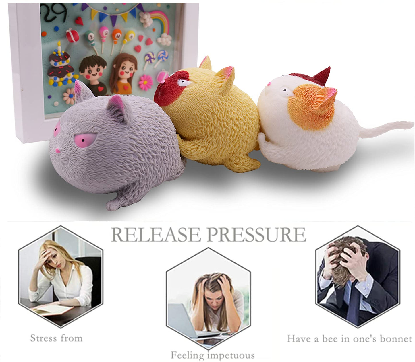 Squishy Fidget Sensory Stress Cat-Shaped Toys for Children mature-themeds Teens Kids Decompression Squeeze Relief Calming Toys for Kids and mature-themeds Anxiety Relief (White)