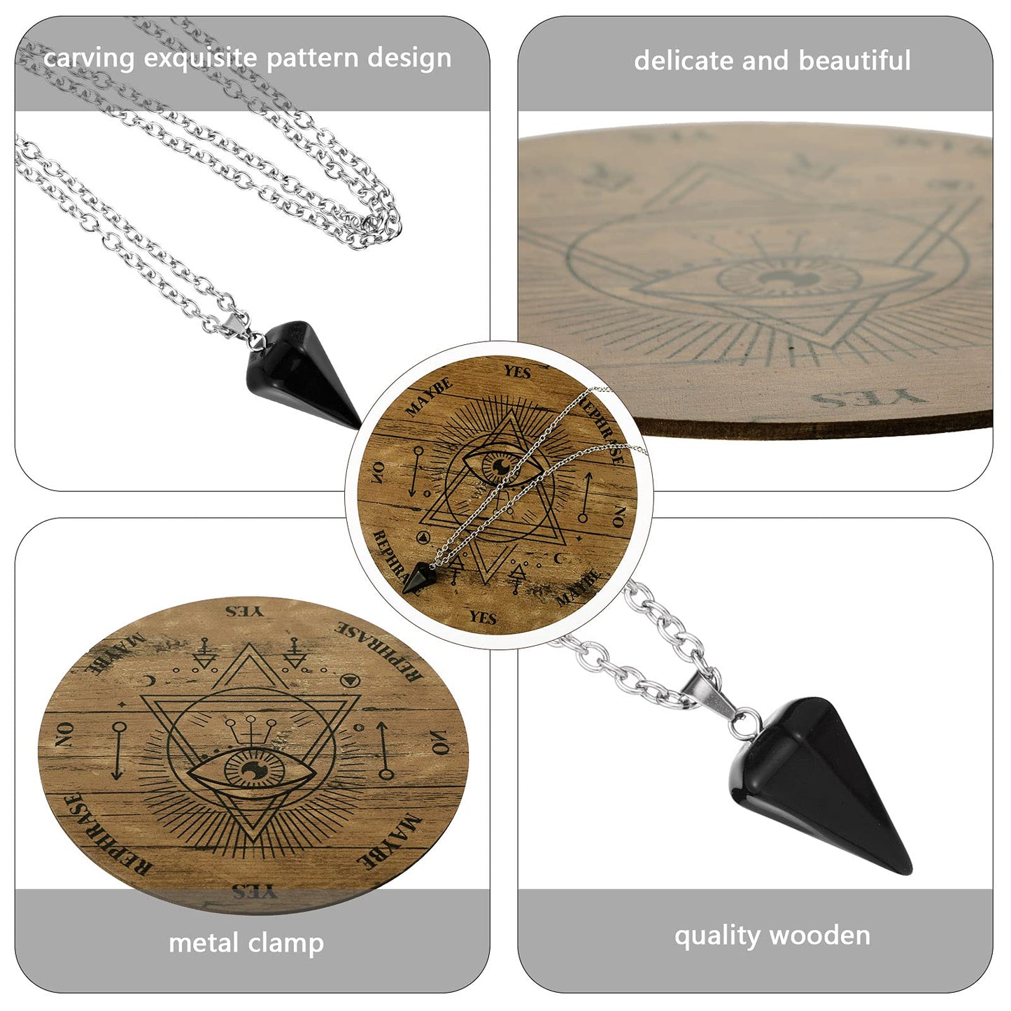 Jetec Wooden Pendulum Board Dowsing Divination Pendulum Witchcraft Altar Supplies With Crystal Necklace And Metaphysical Message Board Kit, 3.9 Inch(Wood Color)