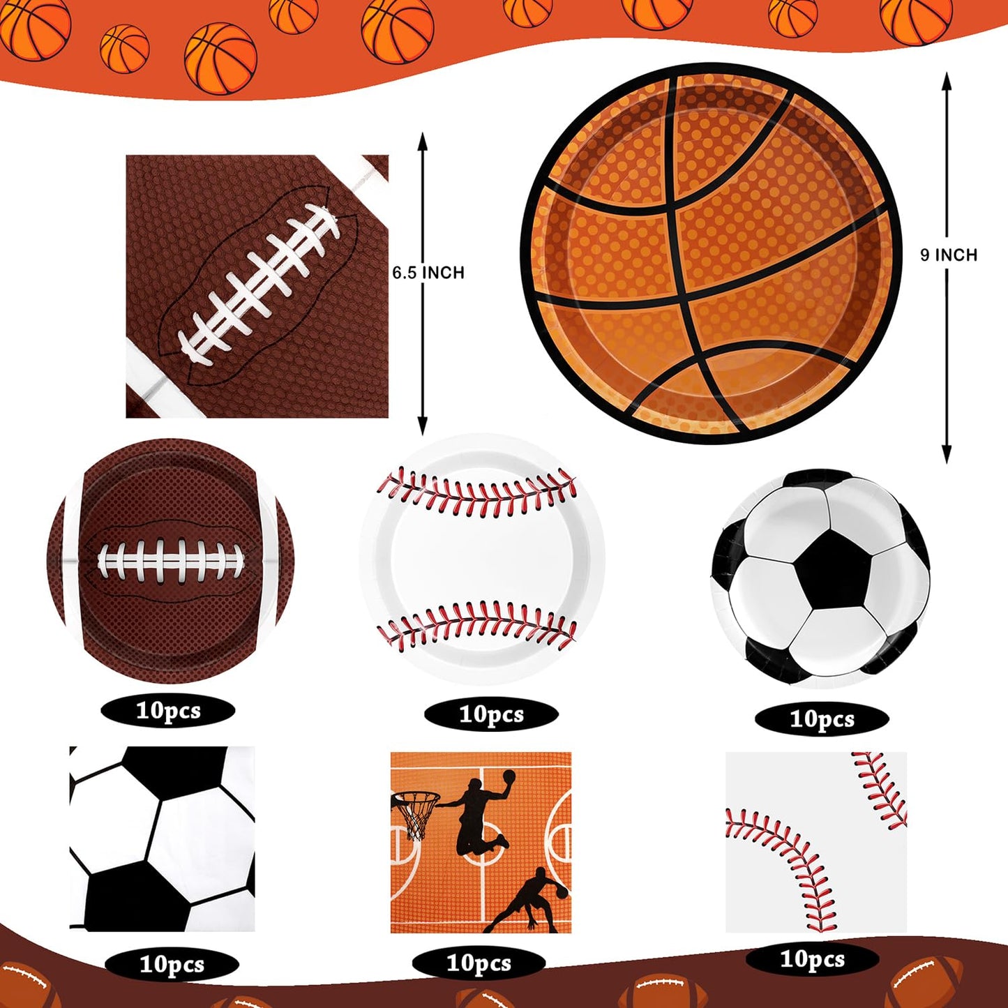 Sports Birthday Party Decorations 80Pcs Sports Party Plates And Napkins Baseball Football Soccer Basketball Rugby Disposable Pap