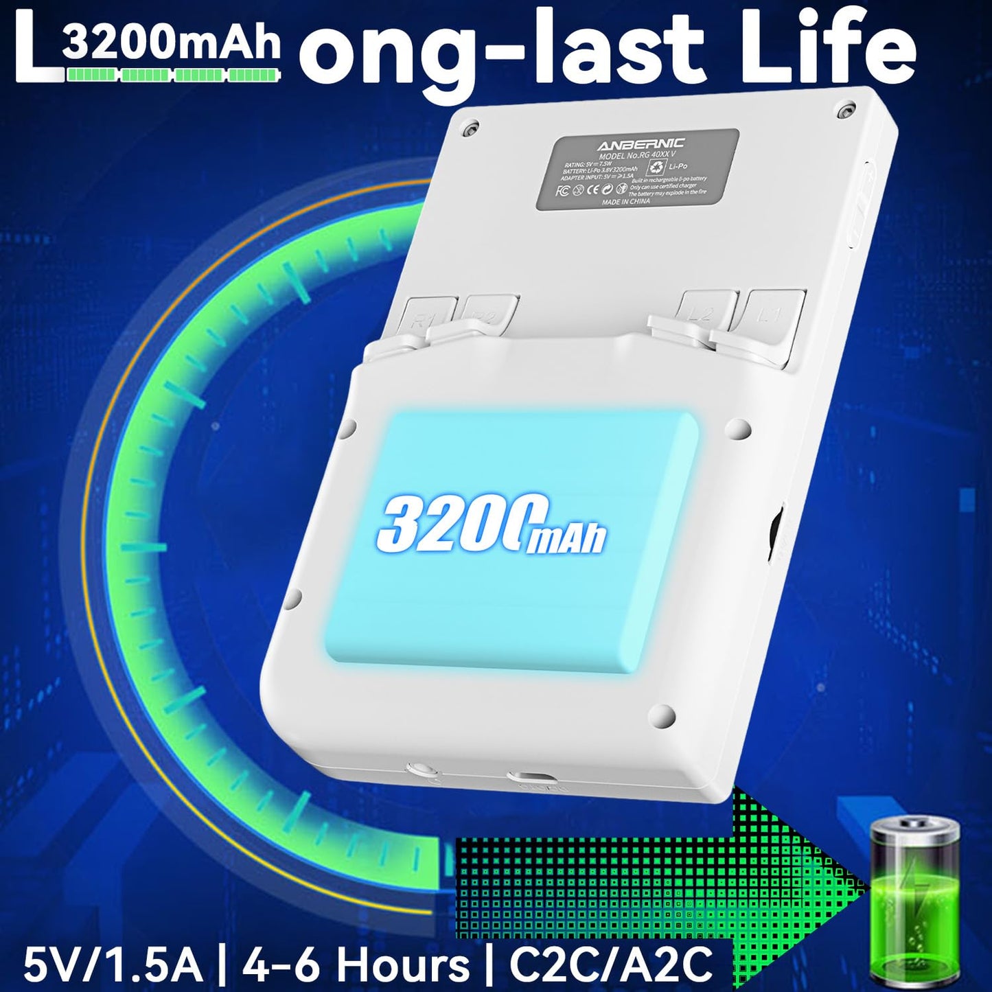 Rg40Xxv Handheld Game Console 4.0-In 640*480 Ips Oca Screen 3200Mah 64Bit System Rg 40Xxv White