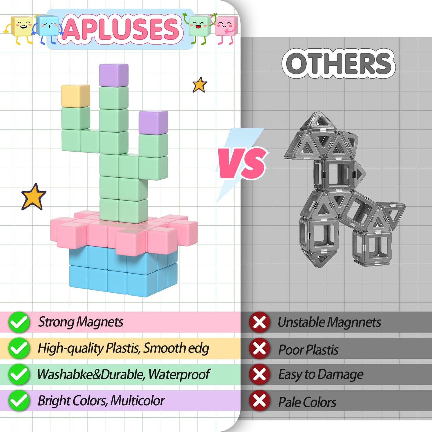 Apluses 32pcs Magnetic Building Blocks for Toddlers - Montessori Sensory Toys for Kids Ages 3-6, Multicolored Classroom Learning Gifts