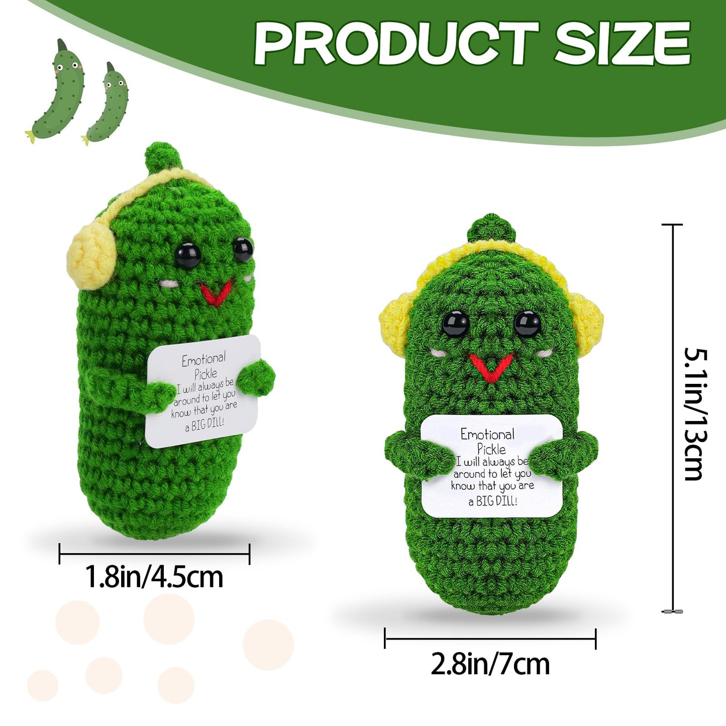 Hoedia Emotional Support Pickle With Yellow Headphone: Cucumber Crochet Dolls Friend Birthday Gifts For Women Men Coworkers Stud
