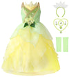 Axaxa Princess Tiana Costume For Girls - Princess And The Frog Dress With Accessories