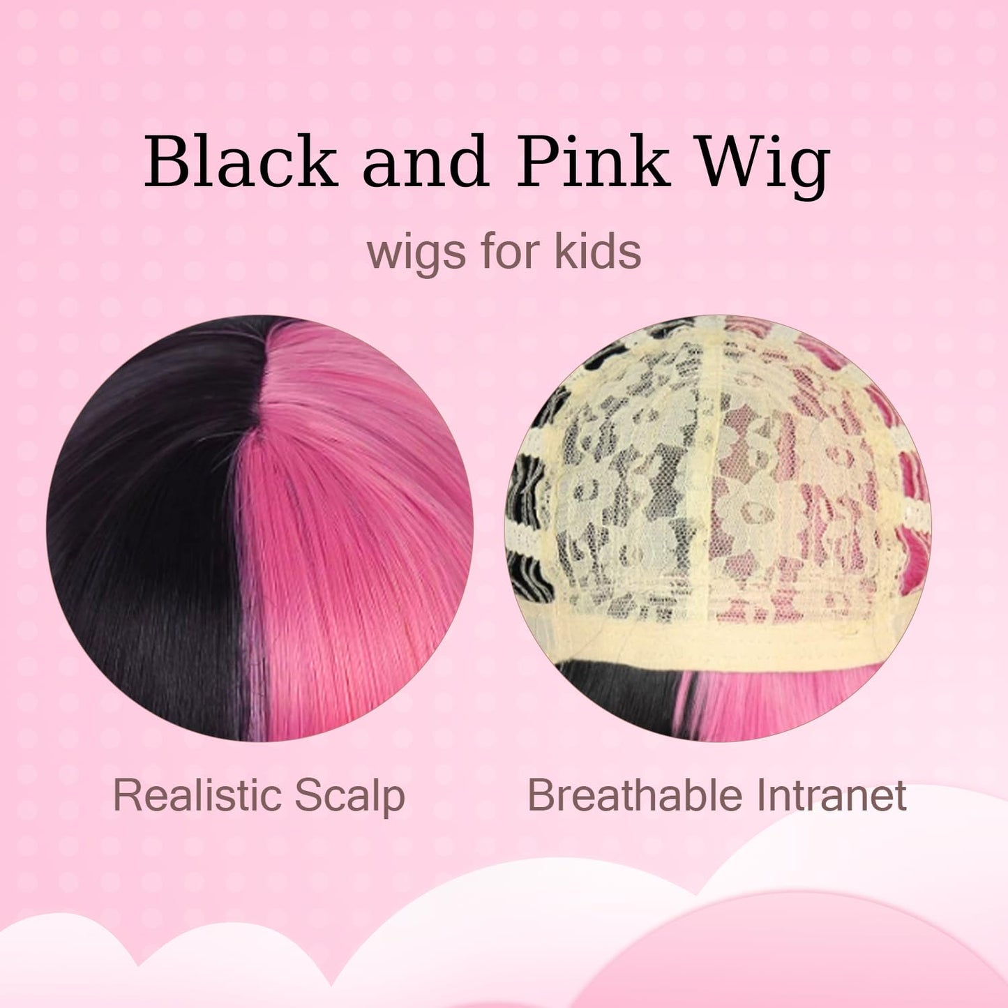 Wavelnm Kids Black Pink Wig With Bangs Child Half Pink And Half Black Wig Long Wavy Curly Wig For Girls Synthetic Wigs With Wig