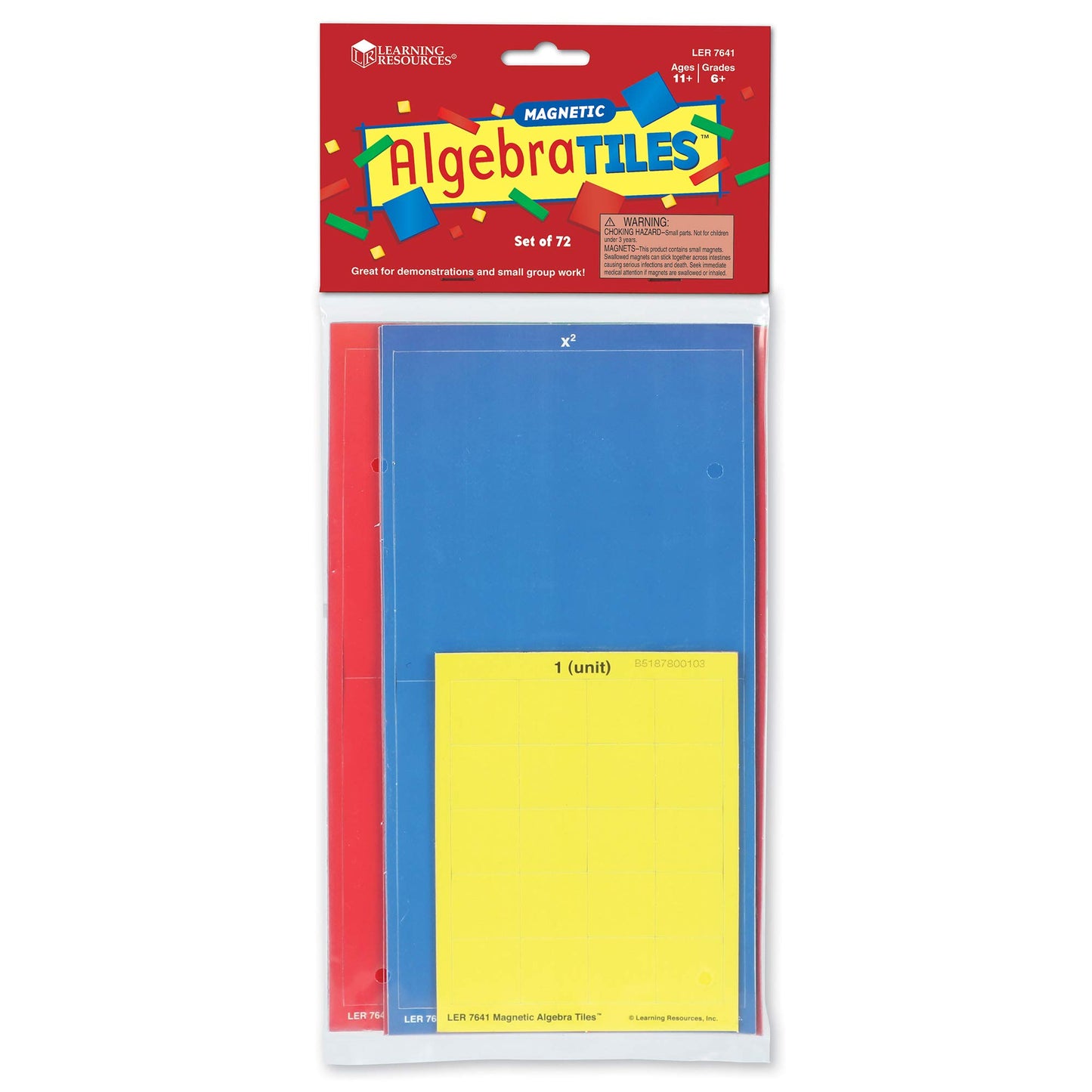 Learning Resources Magnetic Algebra Tiles, Algebraic Math Skills, Magnets For Any Magnetic Surface, 72 Piece Set, Ages 11+