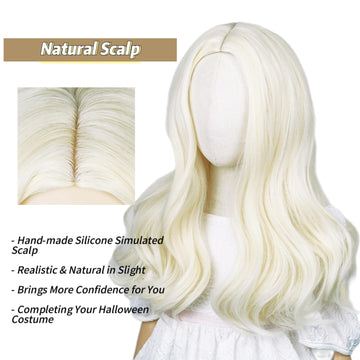 Half And Half Kids Blonde Wig Long Curly Child Wigs For Kids Girls, White Golden Middle Part Girl'S Costume Wavy Wig Heat Resist