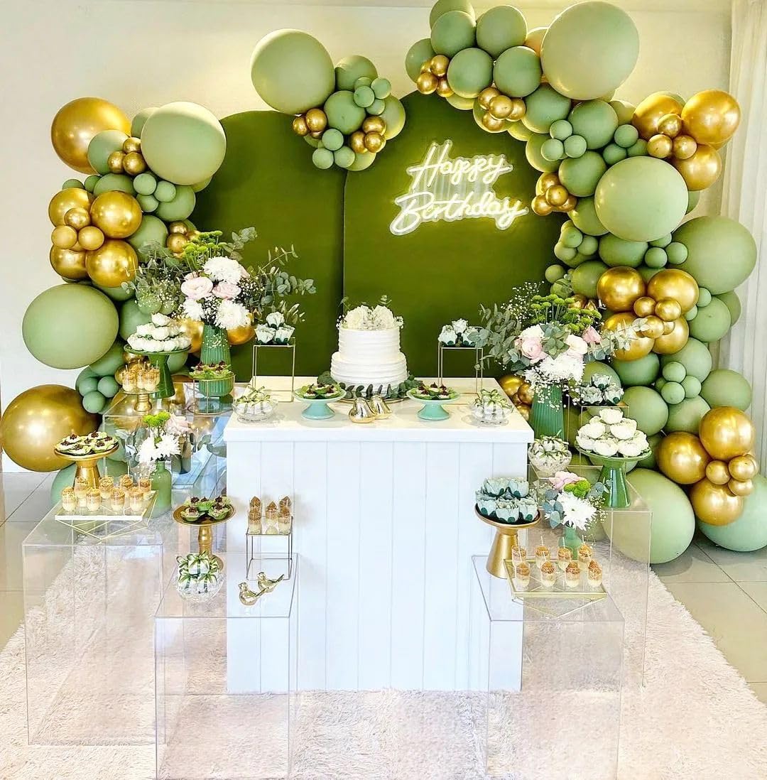 Bezente Sage Green Giant Balloons 36 Inch - 8 Pack Jumbo Olive Green Balloons Large Round Dusty Green Latex Balloons For Birthda