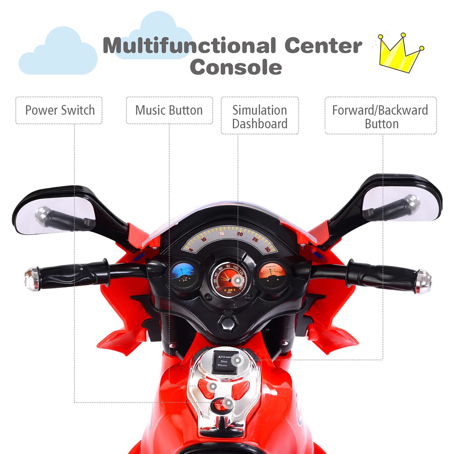 HONEY JOY Kids Motorcycle, 6V Electric Motorcycle for Kids, LED Headlights, Music, Pedal, Storage Trunk, Horn, 3-Wheeler Ride On