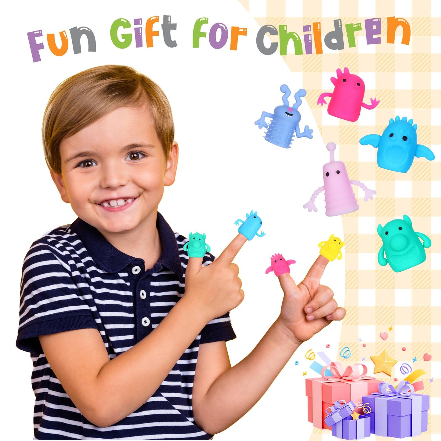 Motionchic 80 Pcs Finger Puppets Toys Cute Monster Puppet Soft Rubber Finger Toys Of Monster Little Devil Pattern Finger Doll To