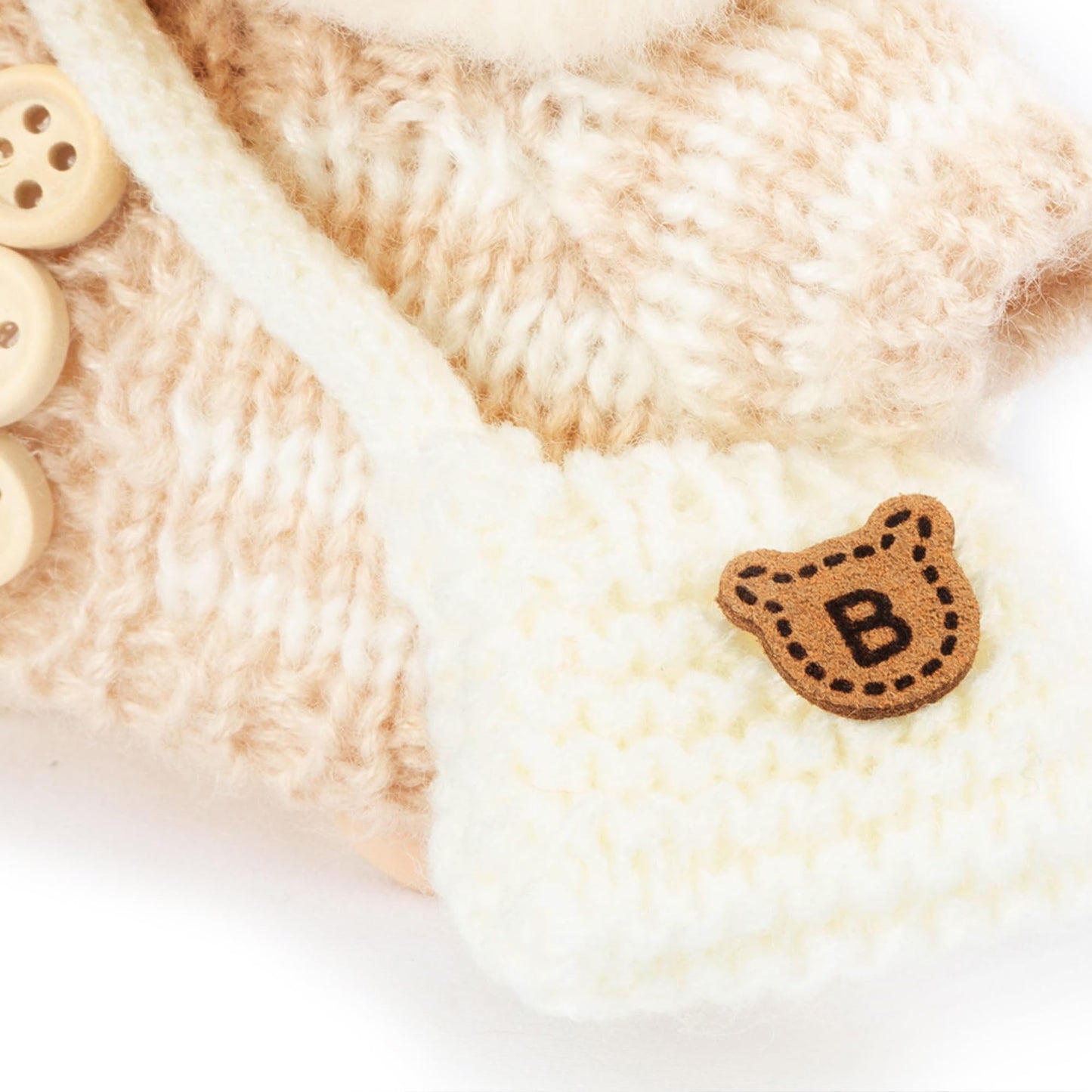 17cm Doll Clothes - Kawaii Chic Style Set for 17cm Dolls Cute Doll Outfit with Accessories - Button Up Stripe Brown Sweater + White Hat + White Bag (Clothes Only)