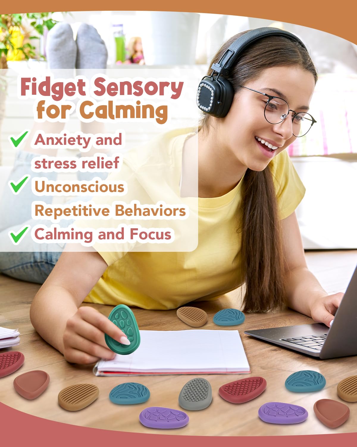 KLT Fidget Toys for Adults & Kids - 24 Pack Sensory Worry Stones, Calming Textures for Autism & Anxiety Relief, Multi-Color