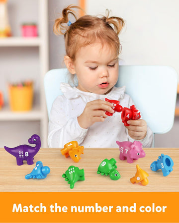 Coogam 10PCS Numbers Matching Game - Educational Dinosaur Toys for 2-4 Years, Fine Motor Skills, Medium Size, Red, Model: puzzle128