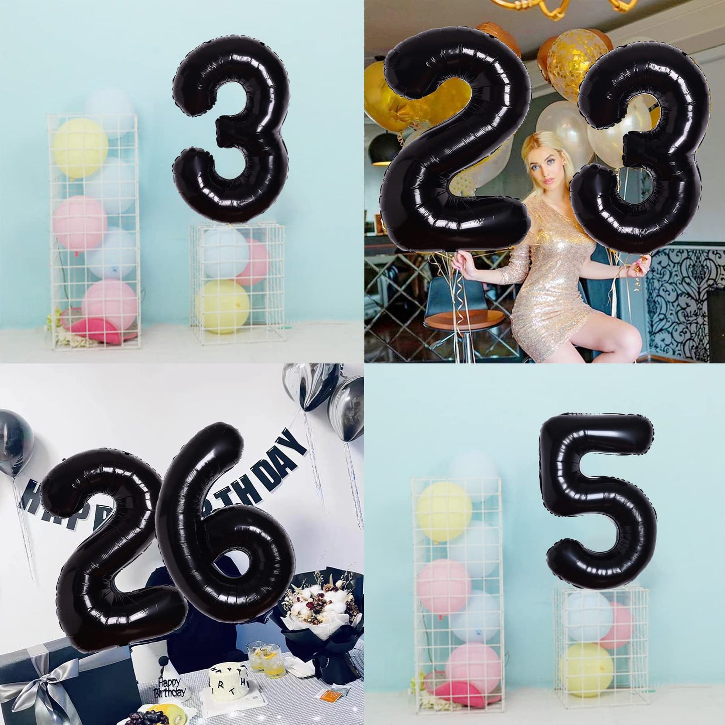 40 Inch Giant Black Number 6 Balloon, Helium Mylar Foil Number Balloons For Birthday Party, 6Th Birthday Decorations For Kids, A