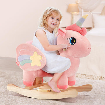 FUNLIO Unicorn Rocking Horse for Toddlers - Large Pink Fairy Stuffed Ride-on, Easy to Assemble, CPC & CE Certified