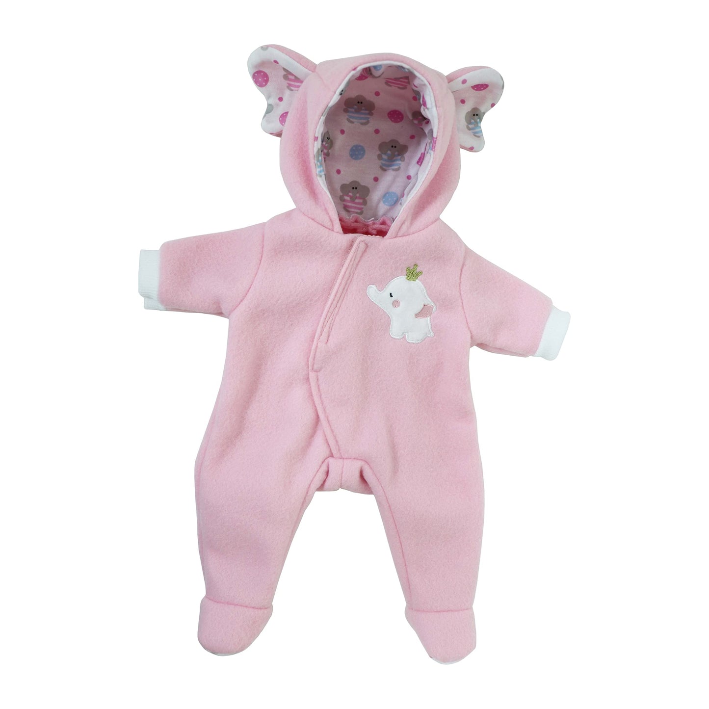 Jc Toys | Berenguer Boutique | Baby Doll Outfit | Pink Elephant Themed Hooded Onesie | Ages 2+ | Fits Dolls 14'- 16'