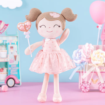 Gloveleya Baby Doll Plush Toy - Soft Pink Flocking Heart - 16" Polyester Doll for Girls