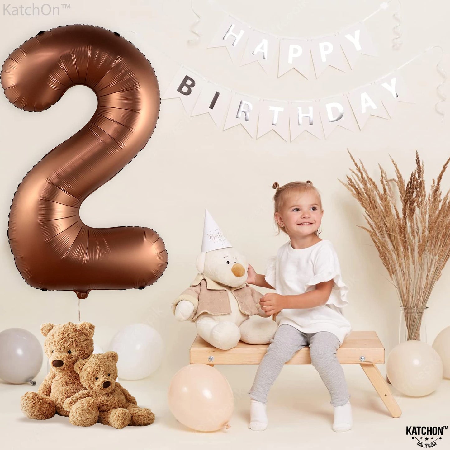 Giant, Coffee Brown 2 Balloon Number - 40 Inch, Brown 2 Birthday Balloon | 2Nd Birthday Decorations For Boy, Girls | Safari Theme Party Decorations | 2 Year Old Balloon For 2Nd Birthday Party Supplies