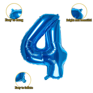 32 Inch Blue Number 4 Balloons Foil Ballon Digital Birthday Party Decoration Supplies (Blue Number 4 Balloon)