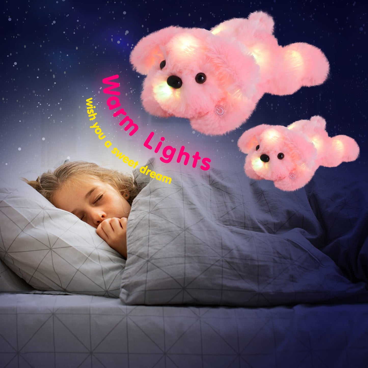 Wewill 10'' Light Up Pink Puppy Dog Led Stuffed Animal With Colorful Night Light Glow Soft Plush Toy Gifts For Kids On Christmas Birthday