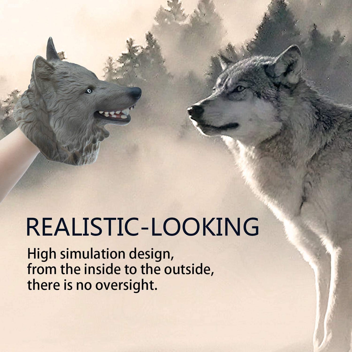 Gemini&Genius Animal Hand Puppet For Kids Soft Rubber Realistic Action Figure Role Play Toys(Wolf)
