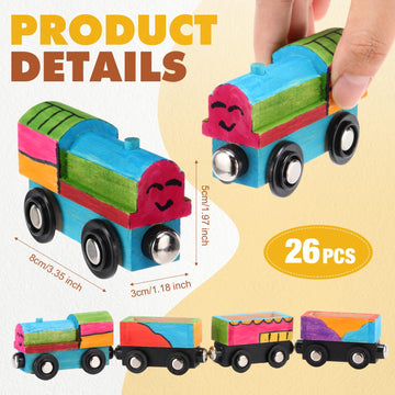 Lenwen 26 Pcs Unpainted Magnetic Wooden Trains Cars Unfinished Party Favors Wood Train Set For Birthday Party Train Theme Supplies Paint Project Craft Diy Decorations(Load Style)