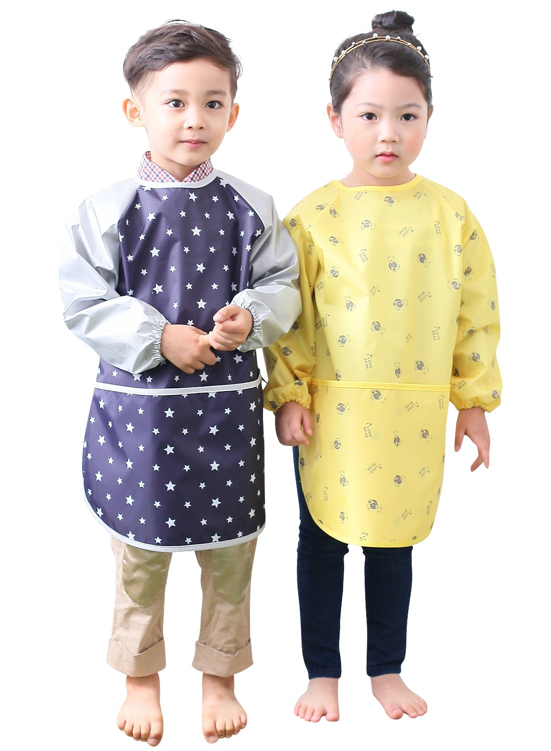 Plie Waterproof Kids Art Smocks 37 Colors (Age 1-10, S-Xxl Size), Sliver Star (06-Xxl)