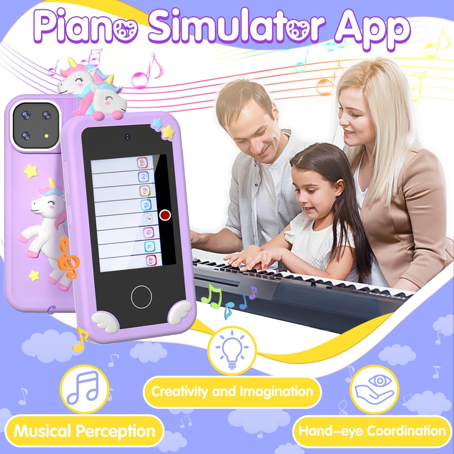 Kids Smart Phone for Girls, 2.8'' Touchscreen Play Phone with 32G SD Card, Dual Camera, Puzzle Game, Music Player, Christmas Bir