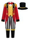 Relibeauty Circus Ringmaster Costume For Kids 2 Pieces Set With Hat,120 Red