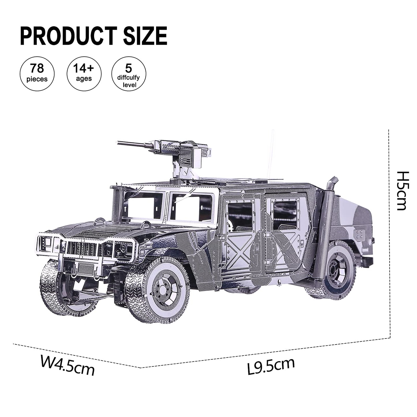 Piececool 3D Metal Puzzle Car Model Kits, American Hummer H1 Military Vehicle Models Kit, Brain Teaser Diy Metal Model Building Kits For Adults Teens Stress Relief, Best Gifts For Dad, 78Pcs