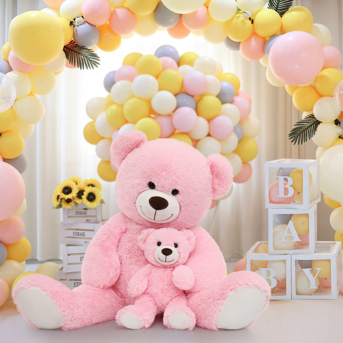 Morismos Giant Teddy Bear Stuffed Animals, Soft Big Mommy And Baby Bear, Pink Stuffed Bear For Girls On Baby Shower Valentine Christmas Birthday, 39 Inch