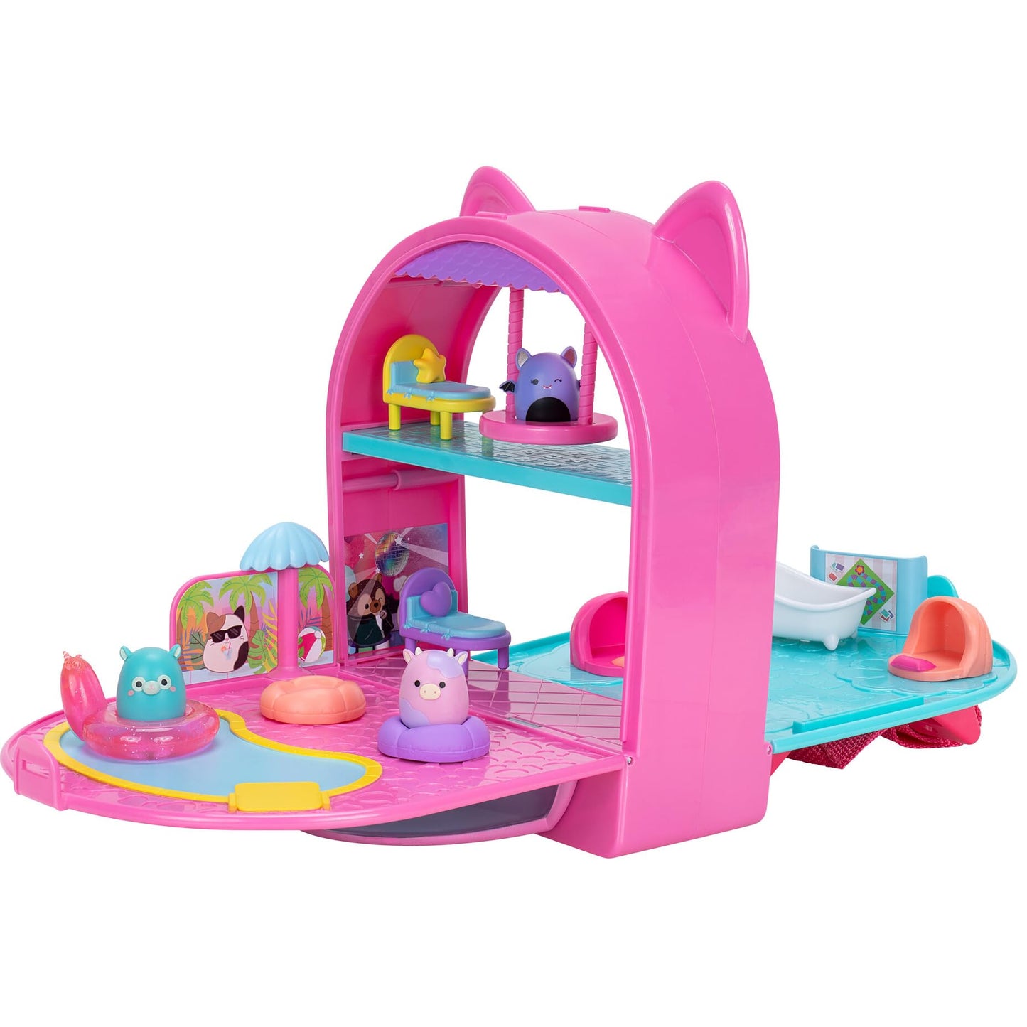 Squish-A-Longs Party Pack On-The-Go Playset - Series 1 - Three 1 Mini-Squish With 9 Furnishings - Collect, Trade, & Play