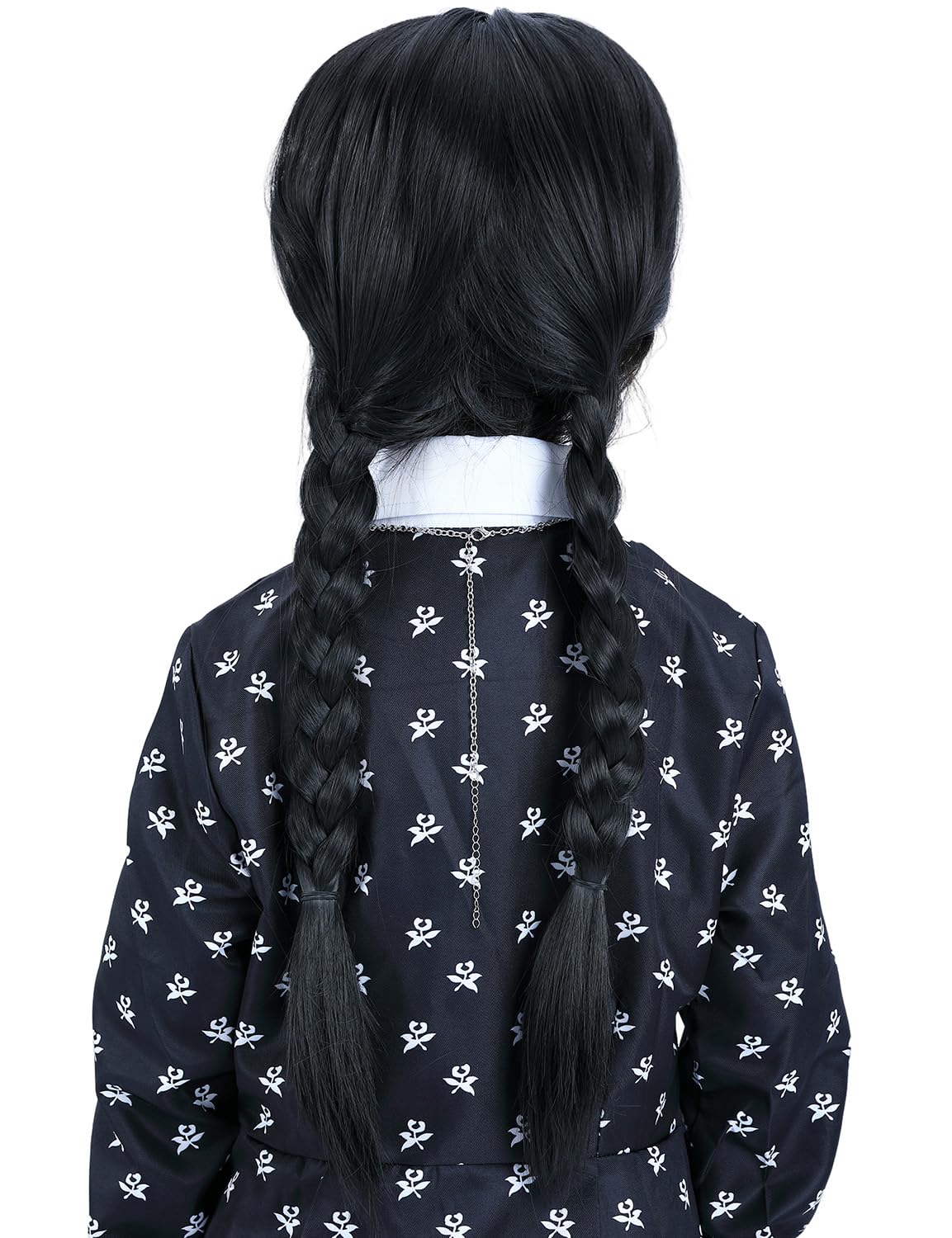 Bettecos Long Black Braided Wig For Girls With Necklace Heat Resistant Synthetic Pigtails Hair Wigs For Kids Halloween Party Cos