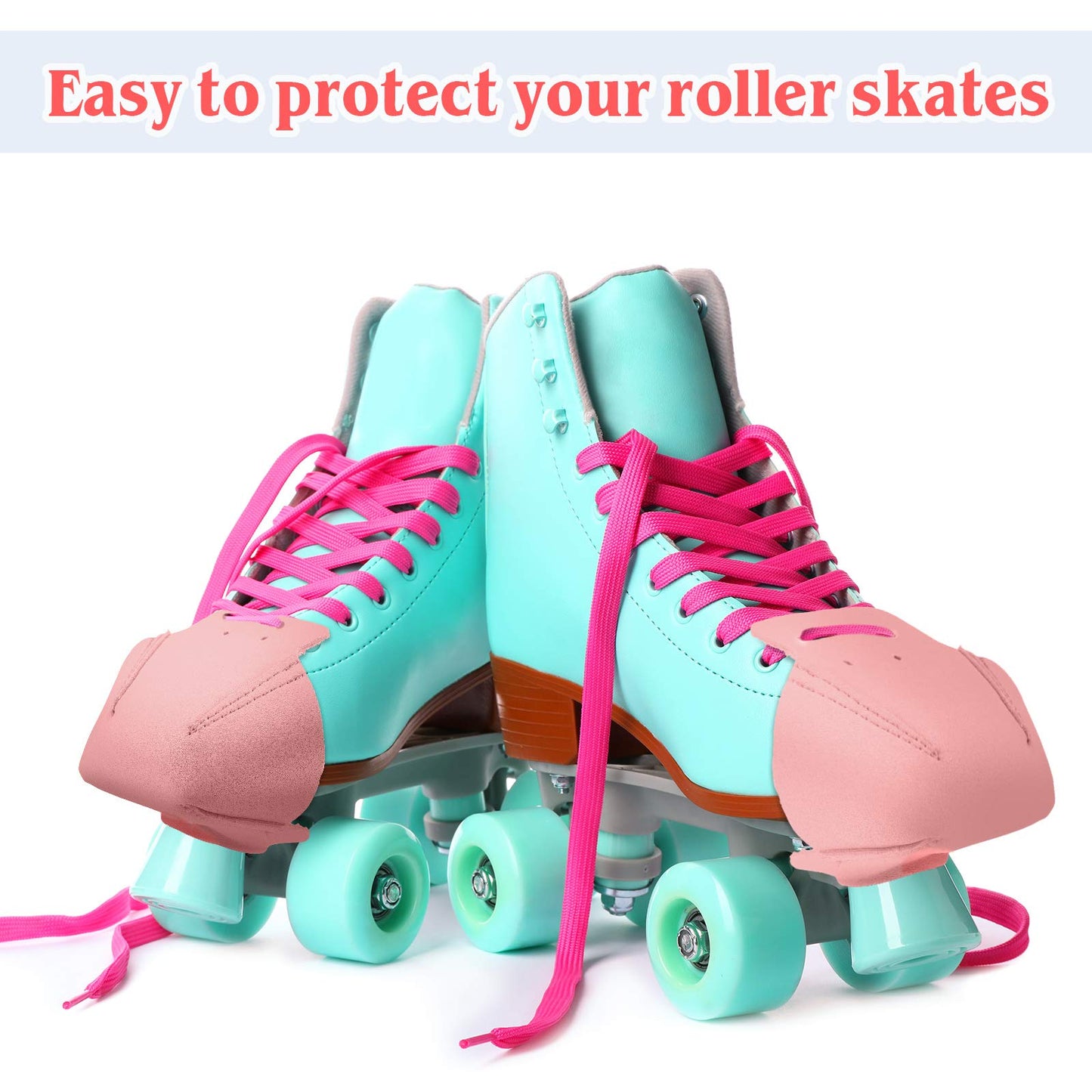 2 Pieces Roller Skate Toe Guards Artificial Leather Toe Guards Protectors For Quad Roller Skate (Pink,Solid Pattern)