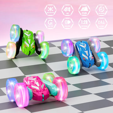 Amicool Remote Control Car for Girls 3-12 with Flashing Light, Toys 4 5 6 7 8 9 Years Old Girl Birthday Gifts Idea, RC Cars Stun