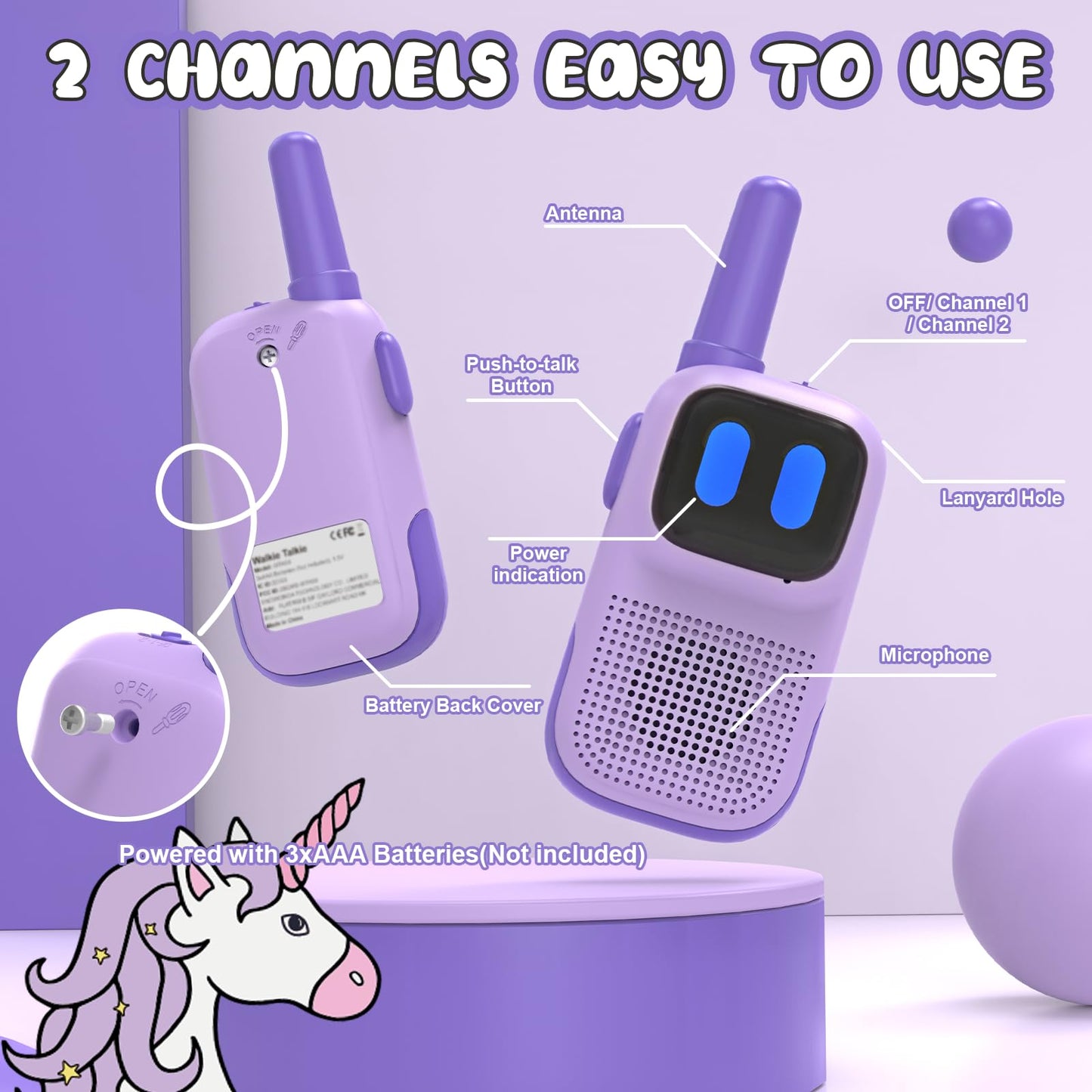 Holiky Outdoor Toys For Kids Ages 4-8, Kids Walkie Talkies 2 Pack 1000Ft Long Distance With 2 Channels, Handheld Walky Talky For