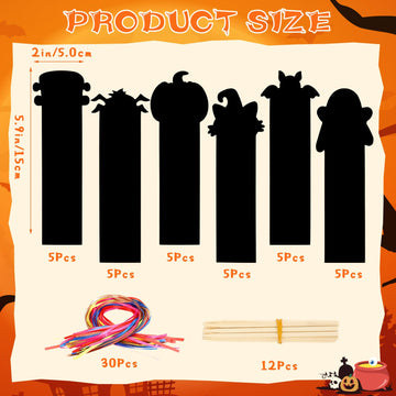 JUNEBRUSHS 30Pcs Halloween Scratch Bookmarks, Rainbow Magic Scratch Paper Art Pumpkin Bat Spider DIY Crafts Kit for School Class