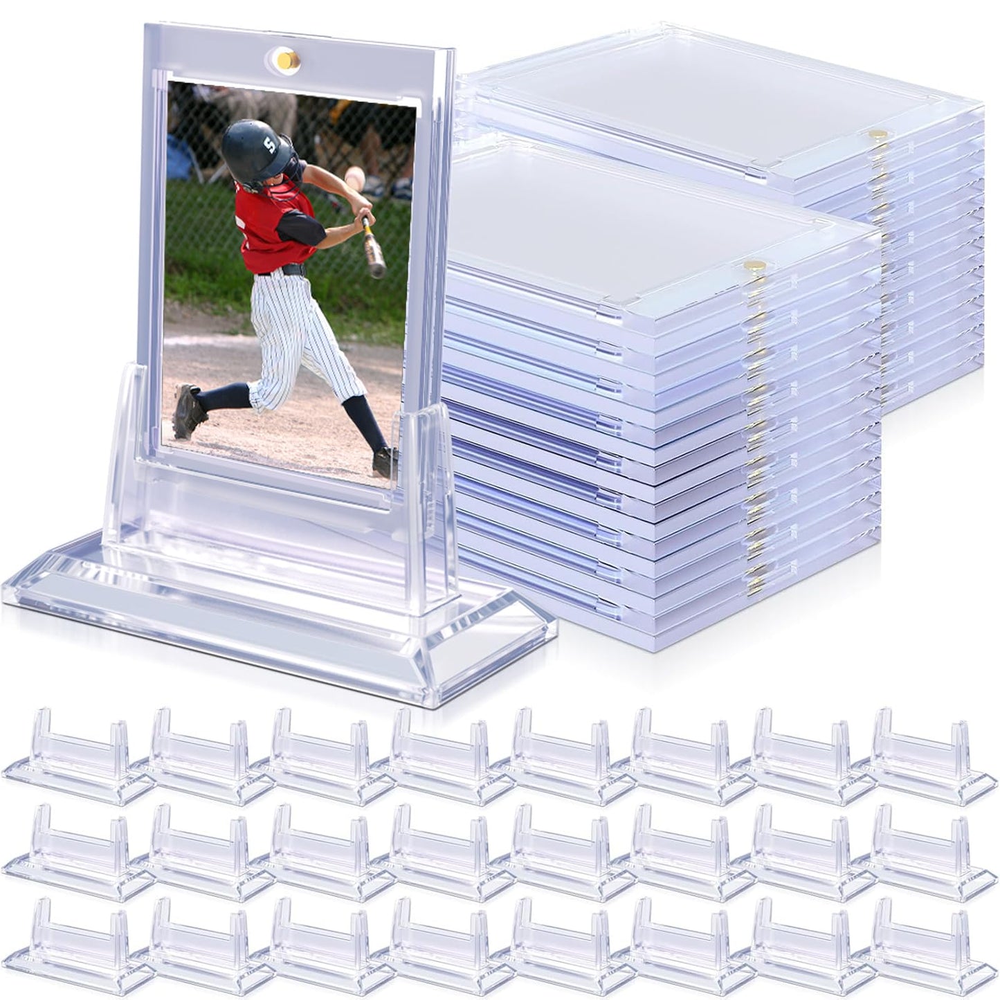 24Pcs Magnetic Card Holders For Trading Card, Baseball Card Protectors With 24 Stands, 35Pt Acrylic Hard Card Sleeves Case For Sports Cards, Game Cards, Standard Cards Storage And Display