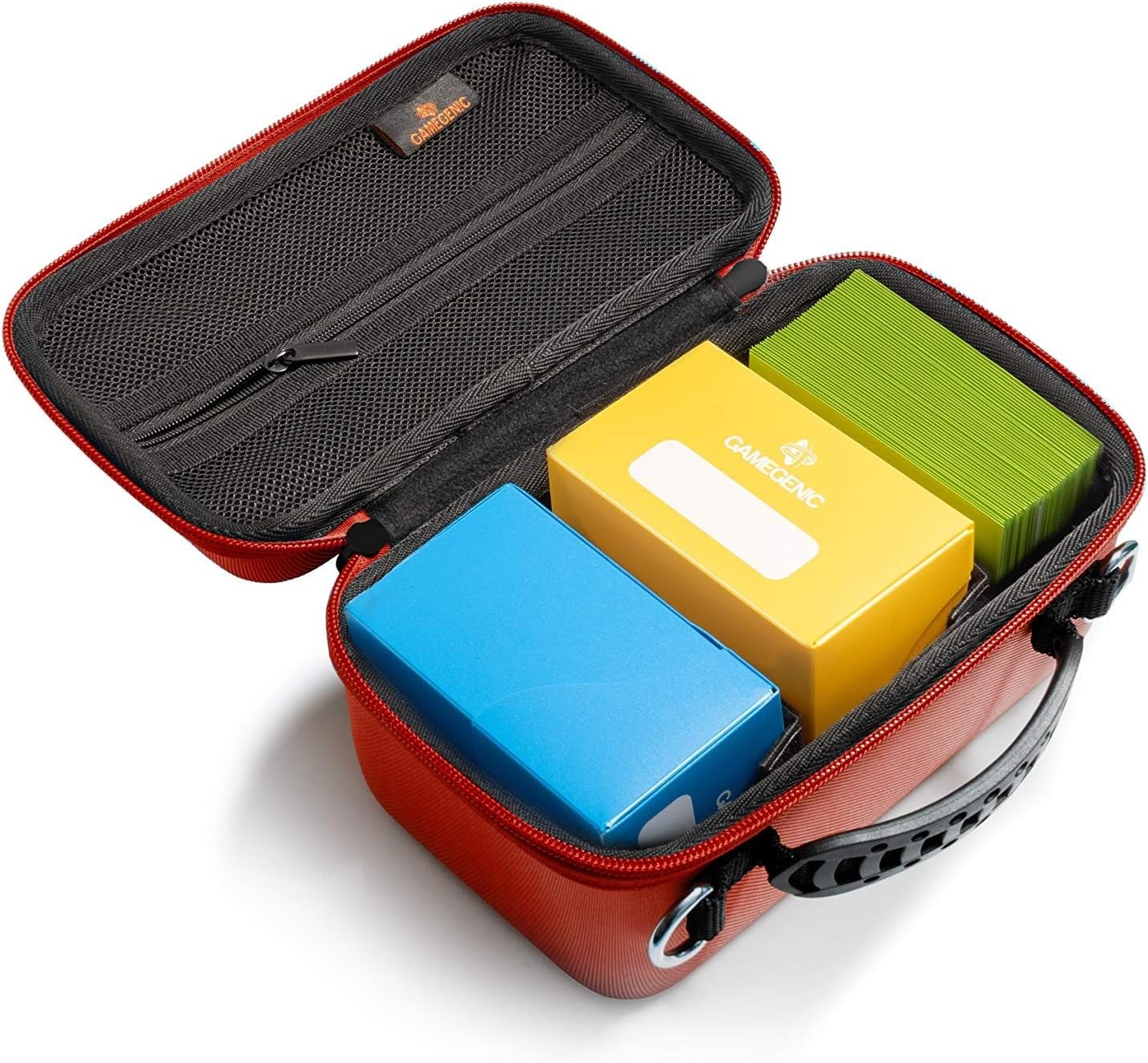 Gamegenic Game Shell 250+ | Portable Case For Board Games And Card Games | Holds Up To 250 Double-Sleeved Cards | Accessories Compartment Holds Tokens And Dice | Red Color | Made By
